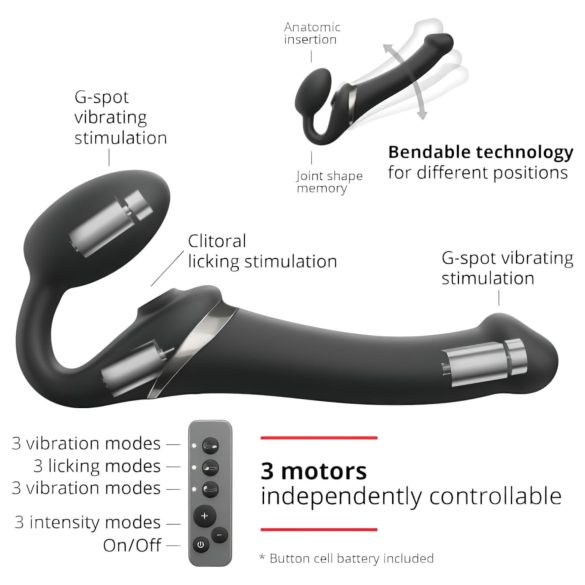 Strap-on-me - prisegamas vibratorius su oro bangų funkcija - juodas, M dydis