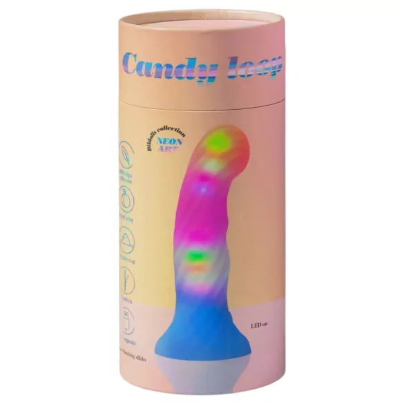 Love to Love Candy Loop - šviečiantis LED silikoninis dildo (rožinis-mėlynas) - 16,9 cm