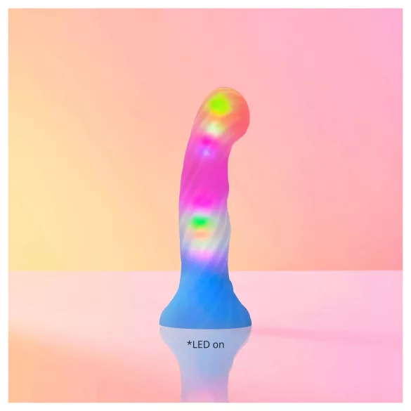 Love to Love Candy Loop - šviečiantis LED silikoninis dildo (rožinis-mėlynas) - 16,9 cm