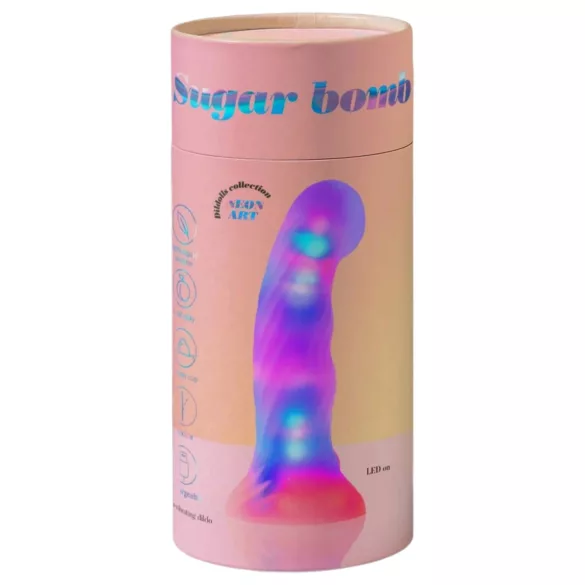 Love to Love Sugar Bomb - šviečiantis LED silikoninis dildo (rožinis-geltonas) - 16,9 cm