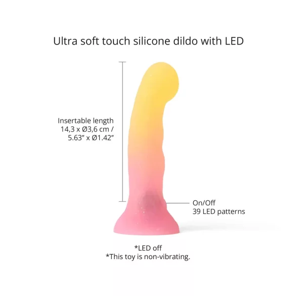 Love to Love Sugar Bomb - šviečiantis LED silikoninis dildo (rožinis-geltonas) - 16,9 cm
