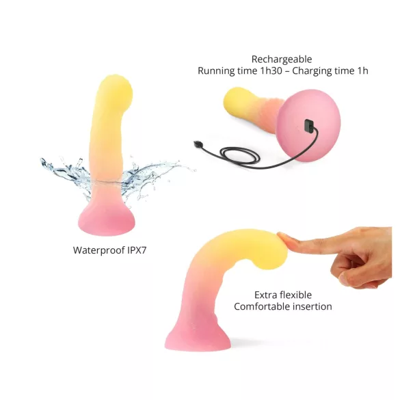 Love to Love Sugar Bomb - šviečiantis LED silikoninis dildo (rožinis-geltonas) - 16,9 cm
