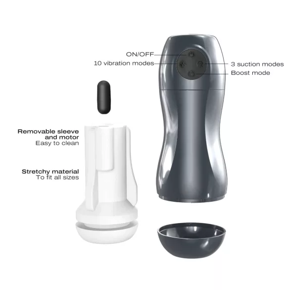 Dorcel Blowjoy Vibe - siurbimo ir vibruojantis akumuliatorinis masturbatorius (pilkas)
