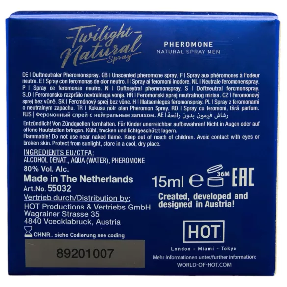 HOT Twilight Natural - feromonų kvepalai vyrams - bekvapiai - 15ml