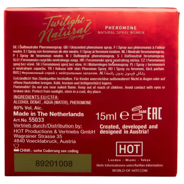 HOT Twilight Natural - feromonų kvepalai moterims - bekvapis - 15ml