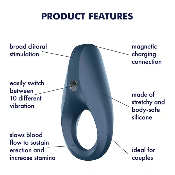 Satisfyer Rocket Ring - vibruojantis penio žiedas - vandeniui atsparus - mėlynas