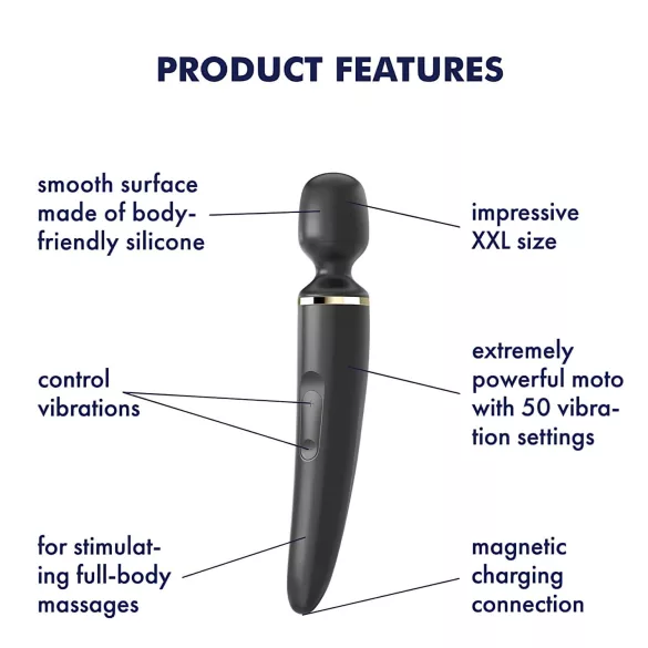 Satisfyer Wand-er Woman - masažuoklis vibratorius - atsparus vandeniui - juodas