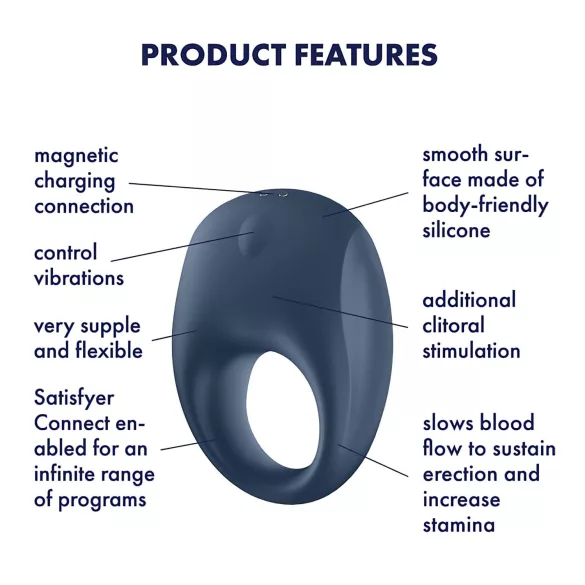 Satisfyer Strong One - programėle valdoma vibruojanti penio žiedas vyrams (mėlynas)