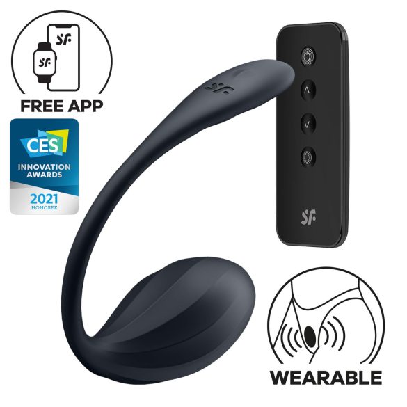 Satisfyer Ribbed Petal - vibruojantis kiaušinis su nuotoliniu valdymu - juodas