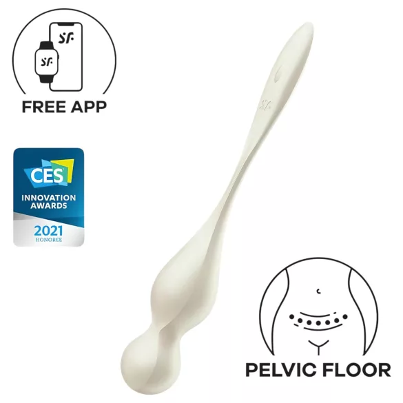 Satisfyer Love Birds 1 - programėle valdomas vibruojantis geišos kamuoliukas (baltas)