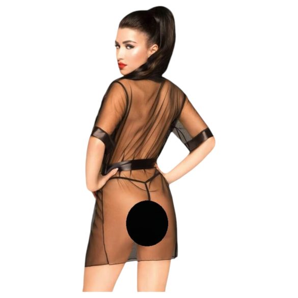 Penthouse Midnight Mirage - satino chalatas ir stringai (juodi)