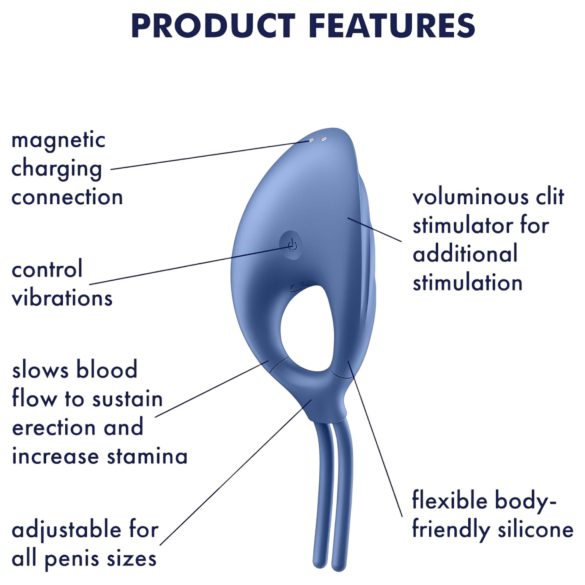 Satisfyer Swordsman - vibruojantis penio žiedas - mėlynas - įkraunamas