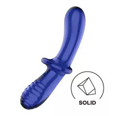  Satisfyer Double Crystal - stiklinis dvigubas dildo - mėlynas