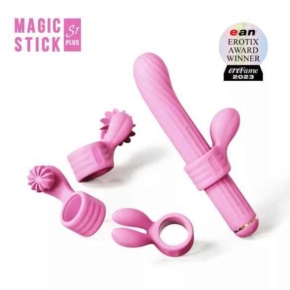 Magic Stick - vibratorius su keičiamais antgaliais (rožinis)