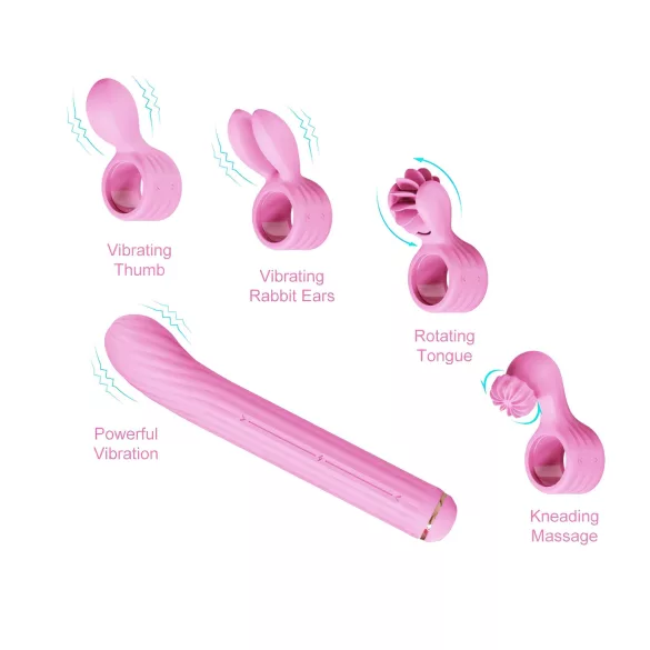Magic Stick - vibratorius su keičiamais antgaliais (rožinis)