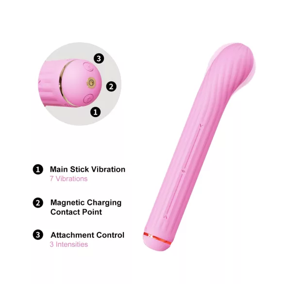 Magic Stick - vibratorius su keičiamais antgaliais (rožinis)