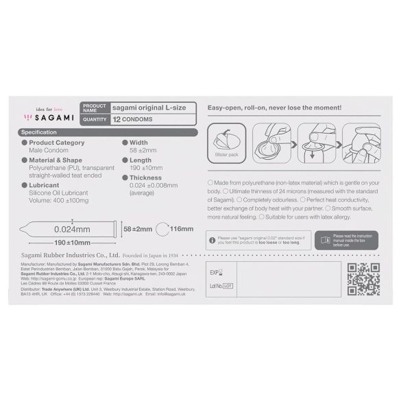 Sagami Original 0,02 L - prezervatyvai - 58 mm - 12 vnt