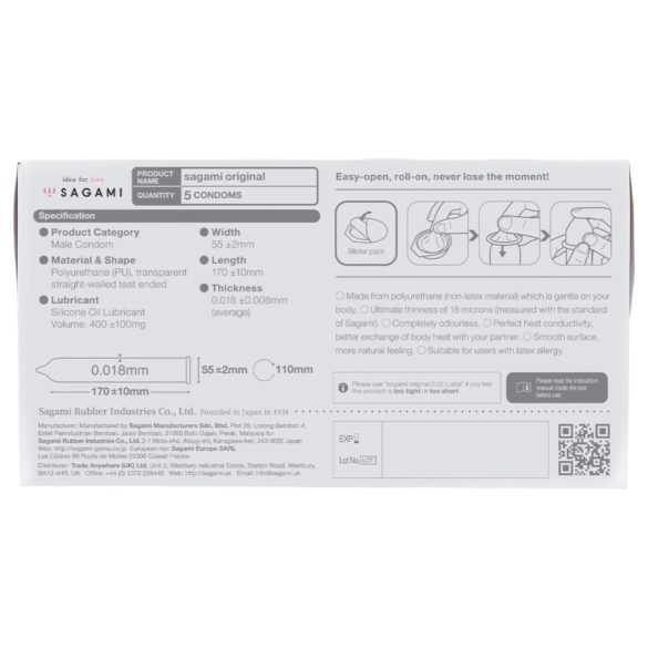 Sagami Original 0.01 - prezervatyvai - 55 mm - 5 vnt