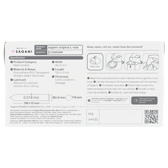 Sagami Original 0,01 L - prezervatyvai - 58mm (5vnt)
