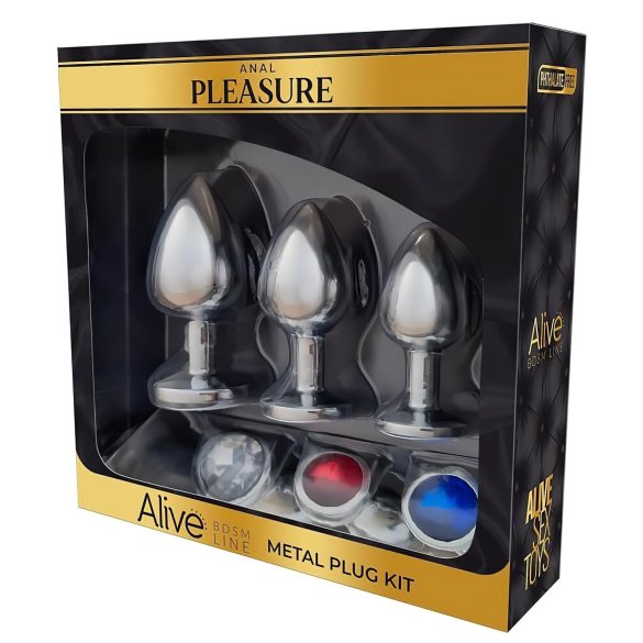 Alive Anal Pleasure - metalinis analinis kaiščių rinkinys - sidabrinis