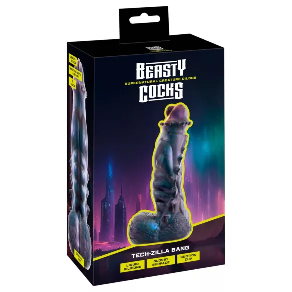 Beasty Cocks Tech-Zilla Bang - monstriškas dildo su siurbtuku (violetinis)