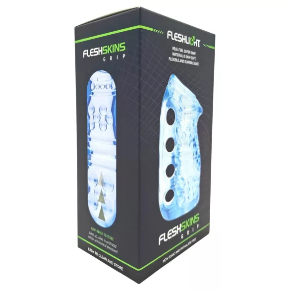 Fleshlight Fleshskins Grip Blue Ice - iš abiejų galų atviras masturbatorius (mėlynas)
