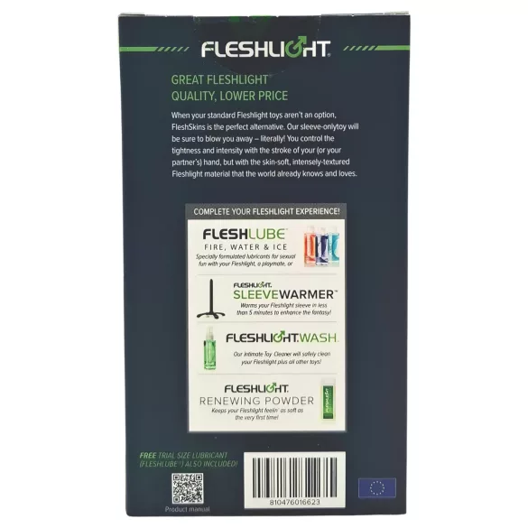 Fleshlight Fleshskins Grip Blue Ice - iš abiejų galų atviras masturbatorius (mėlynas)