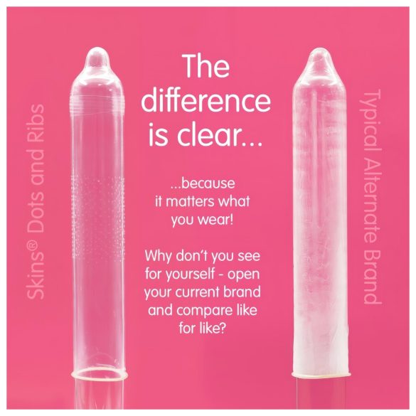 Skins - rifliuoti ir taškuoti prezervatyvai (4vnt)