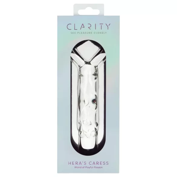 Clarity - stiklinis dildo su širdelės formos rankena - permatomas