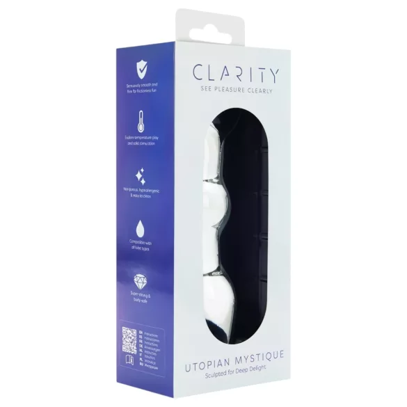 Clarity Utopian Mystique - gofruotas stiklinis analinis dildo (skaidrus)