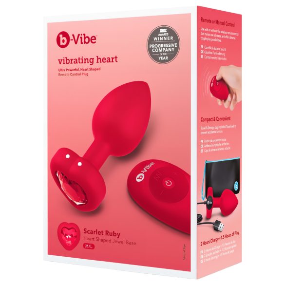 b-vibe heart - įkrov. analinis vibratorius su nuotolinio vald. (raudonas)