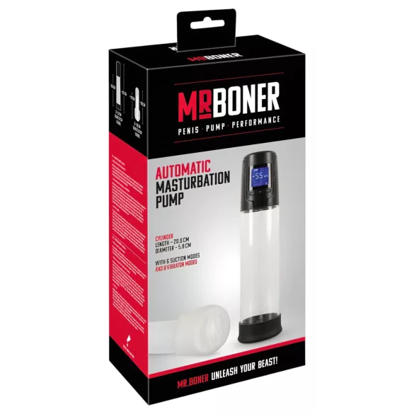 Mister Boner - įkraunamas automatinis penio pompos aparatas (juodas-permatomas)
