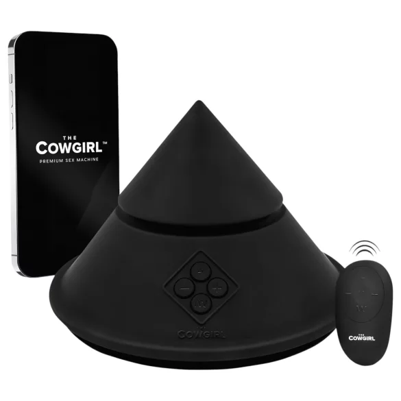 The Cowgirl Cone - išmani sekso mašina su įvairiais antgaliais (juoda)
