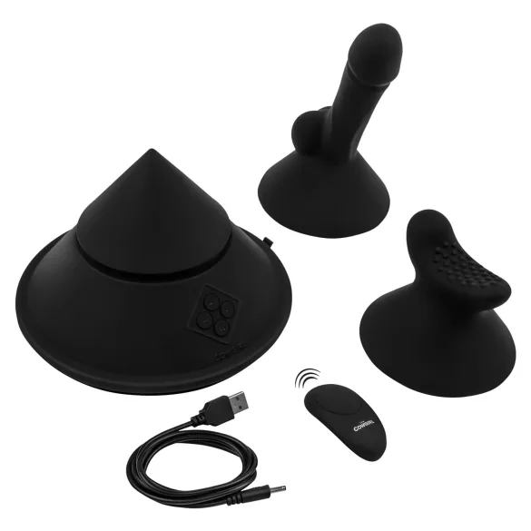 The Cowgirl Cone - išmani sekso mašina su įvairiais antgaliais (juoda)