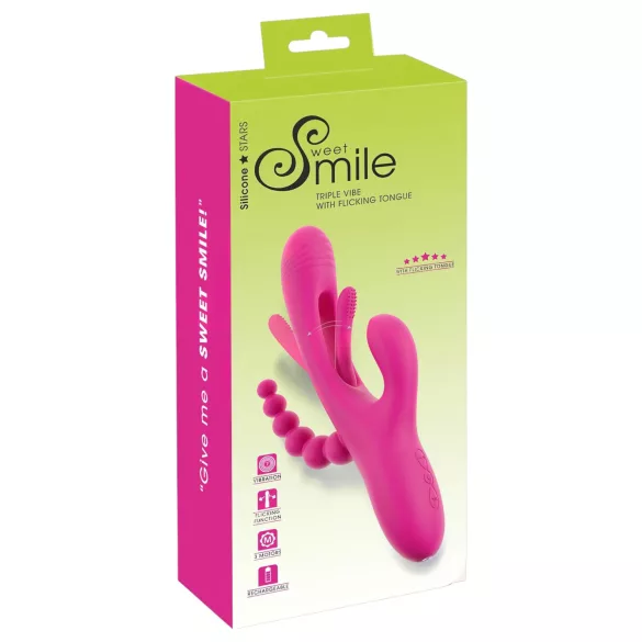 SMILE - trigubos rankenėlės, liežuvėlio vibratorius (rožinis)