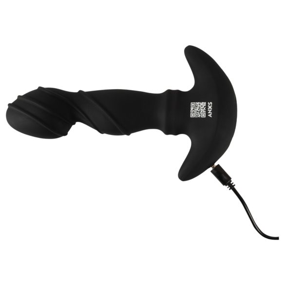 ANOS - prostatos masažuoklis su vibruojančiu žiedu - juodas