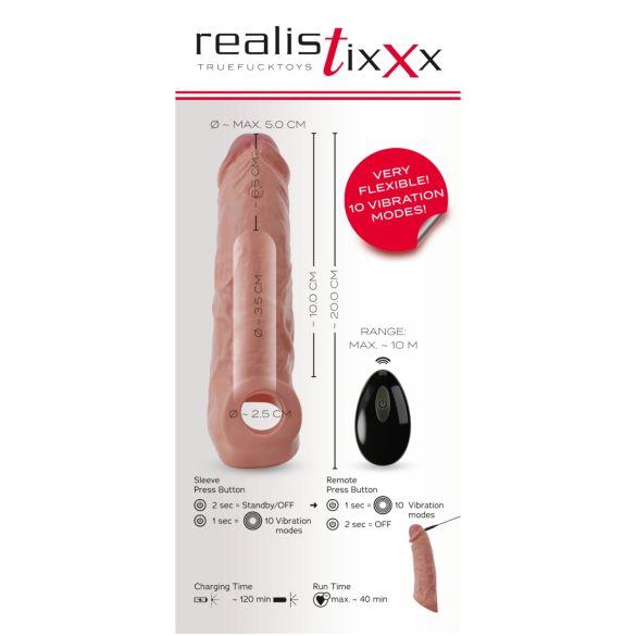 Realistixxx - vibruojantis penio movas su nuotoliniu valdymu - natūralus 20 cm