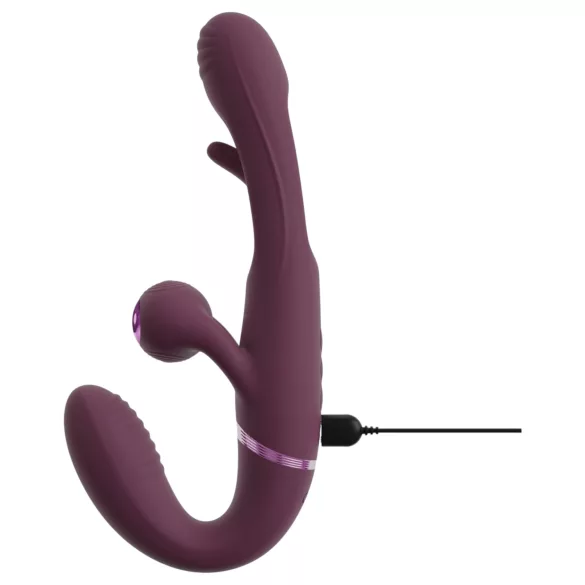 Javida - prisegamas dvigubas vibratorius be dirželio (violetinis)