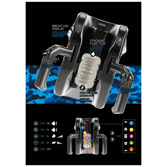 WYNE 10 - automatinis masturbatorius su rankena - juodas