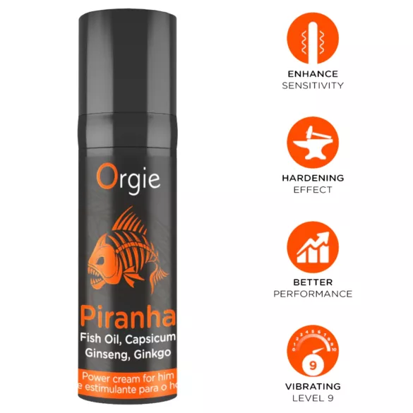 Orgie Piranha Power Cream - Stimuliuojantis potenciją stiprinantis kremas vyrams (15 ml)