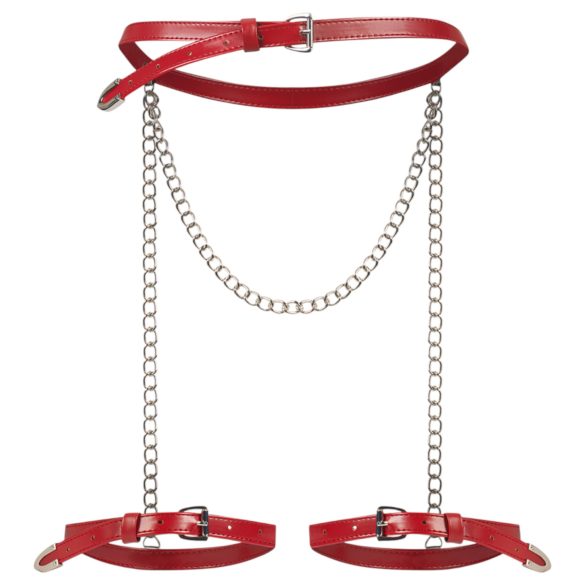 Obsessive Inferro - dirbtinės odos kojų diržai su grandinėlėmis - raudoni