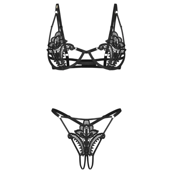 Obsessive Luise - 2 dalių apatinio trikotažo rinkinys su tulpėmis (juodas) - L/XL