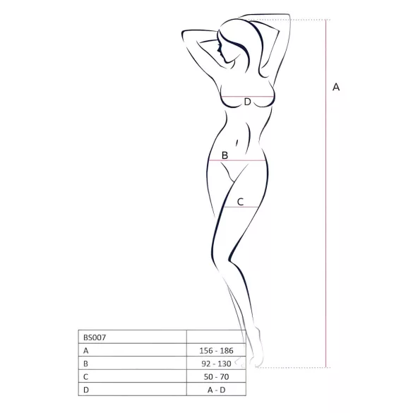 Passion BS007 - motyvais dekoruotas tinklinis bodis - balta - S-L