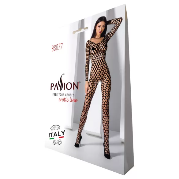 Passion BS077 - ilga rankovėmis tinklinis bodis - juodas - S-L