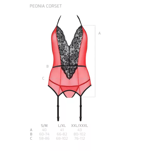 Passion Peonia - moteriškas rinkinys: liemenėlė ir stringai - raudona