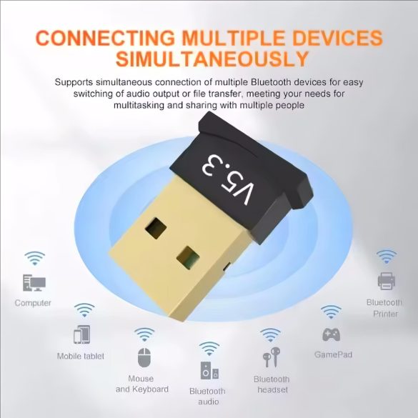 „Bluetooth 5.3 USB adapteris iki 6 įrenginių“