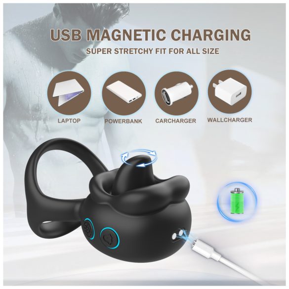 Biu-Biu - penio žiedas ir klitorio vibratorius - juodas