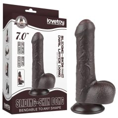   Lovetoy Sliding-Skin - dvigubas dildo su sėklidėmis - 18,3 cm - rudas