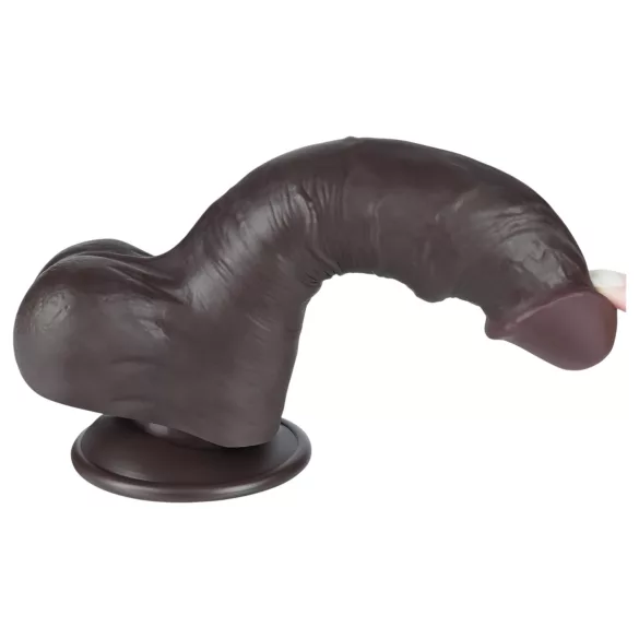 Lovetoy - dildo su sėklidėmis - dvigubas sluoksnis - 20cm rudas