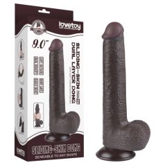   Lovetoy Sliding-Skin - dvigubas dildo su siurbtuku - 20,8 cm - rudas